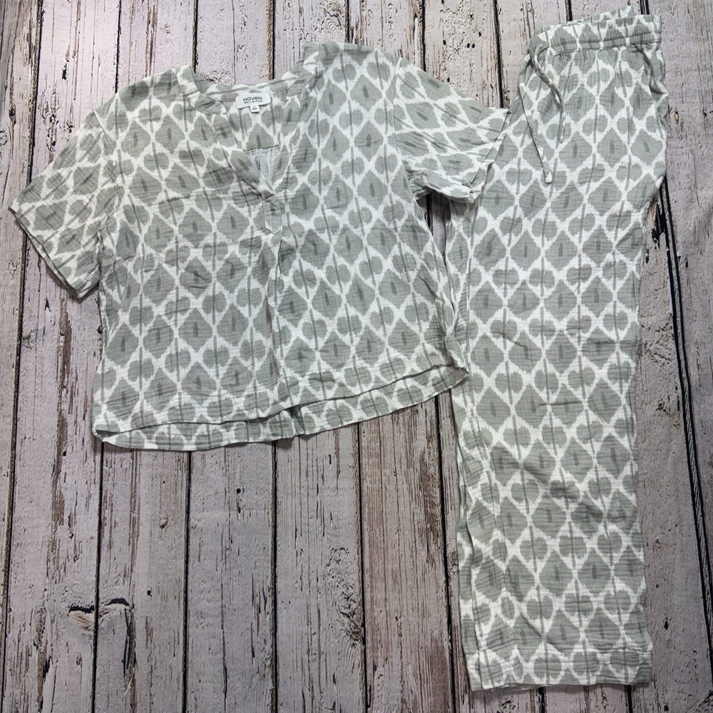 Haven Well Within Pajama Set Womens XS Geo Organic Cotton Earthy Loungewear New